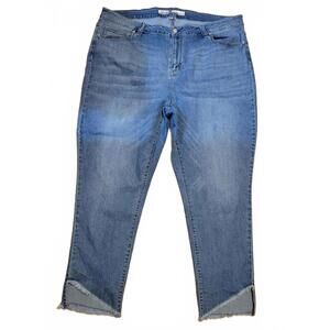 Seven7 Medium Wash Denim High Rise Raw Hem Cropped Skinny Jeans Plus Size 24W